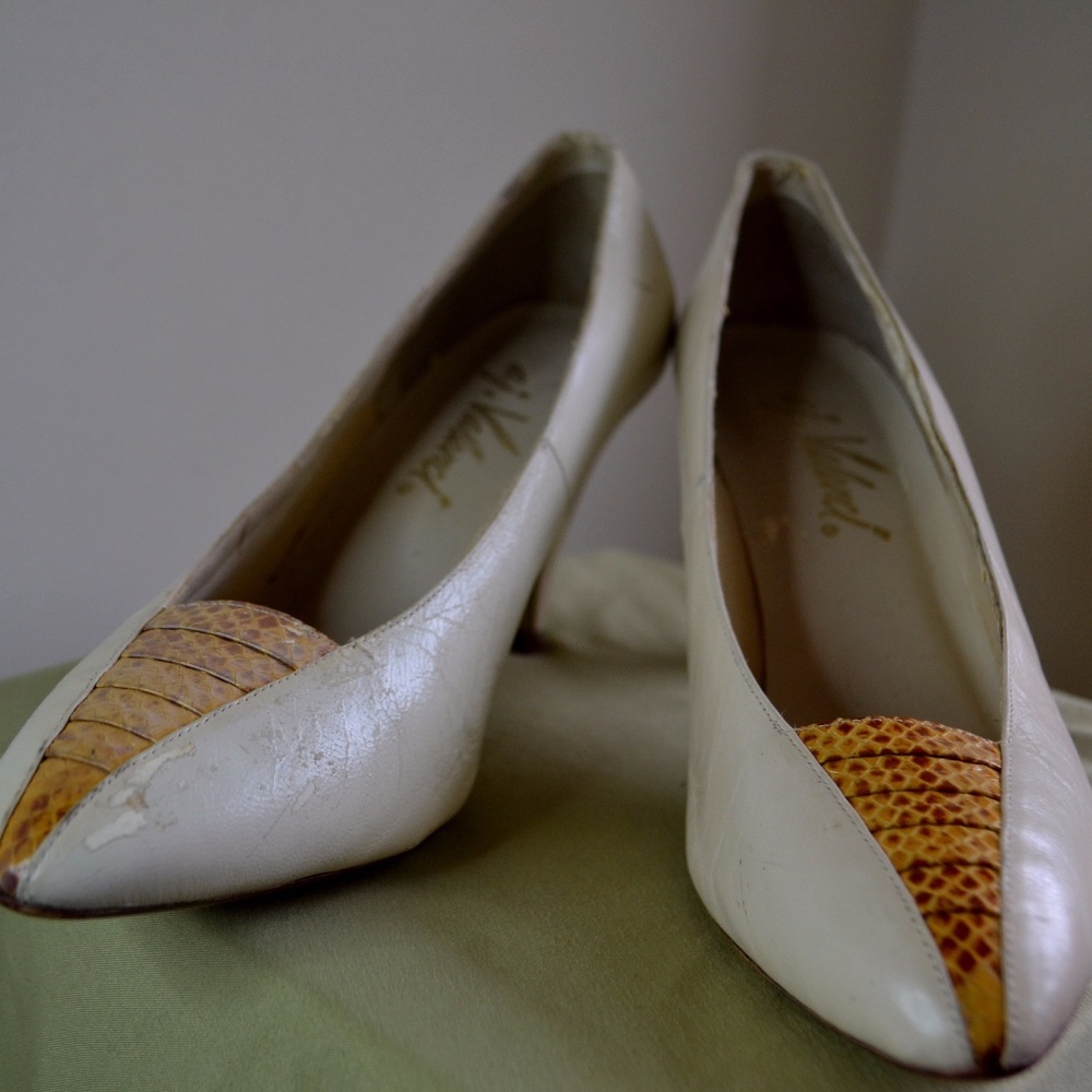 AJ Valenci Vintage Heels with Snakeskin panel